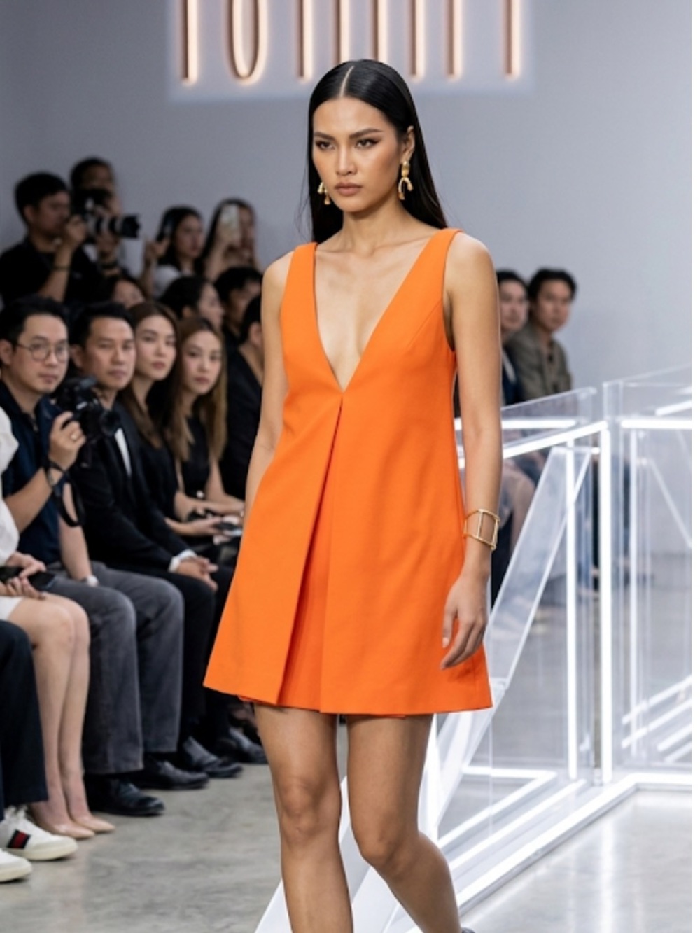 Bright Orange V-Neck Mini designer Dress